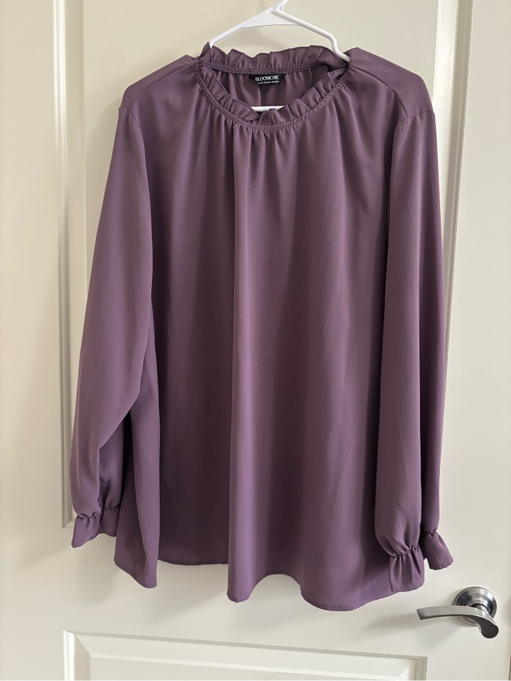 BloomChic Purple Ruffle-Neck Long Sleeve Blouse